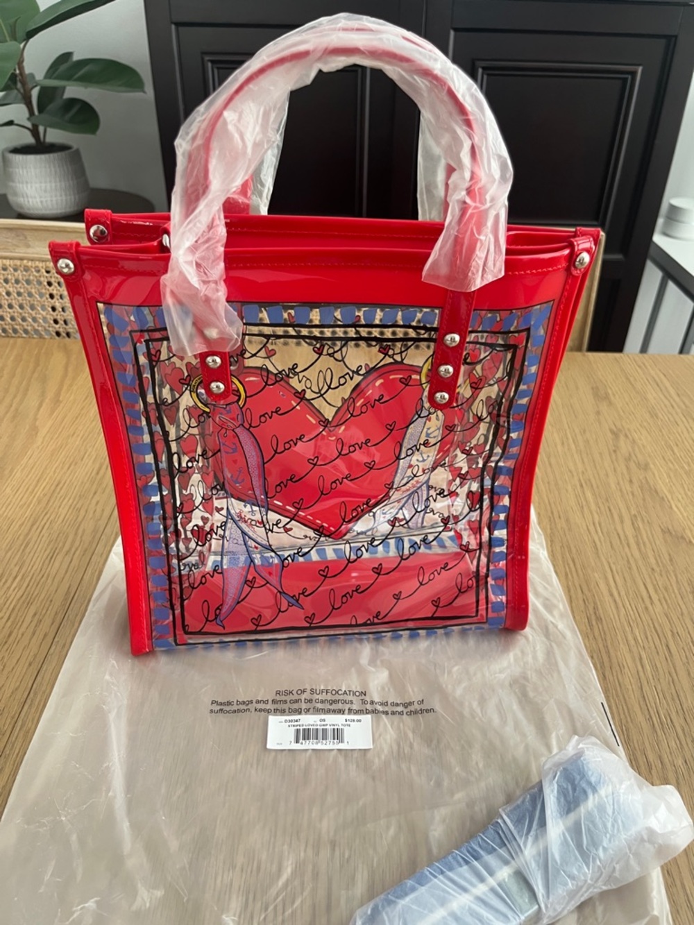 Brighton Red Heart Tote with Blue-Trim Panel - Picture 6 of 7